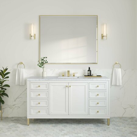 James Martin Vanities Chicago 60in Single Vanity, Glossy White w/ 3 CM Carrara Marble Top 305-V60S-GW-3CAR
